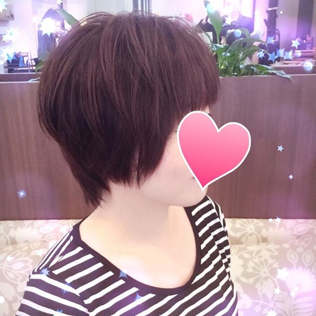 #大人可愛い#カジュアルショート#ほんのりピンク#三郷#アニモフィオレンテ#BRPこんにちは^_^店長の飛鳥馬です★本日ご来店頂いたお客様です！背中まであったロングの黒髪をバッサリ切って軽やかに★そしてそして！ピンクのほんのりブラウンで可愛く★カジュアルで、大人可愛いショートです。
